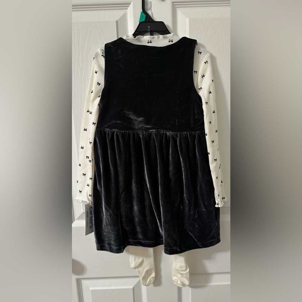 Carter’s Adorable Black Dress With White Long Sleeve Top Girls Set 3 Pieces - Picture 11 of 13
